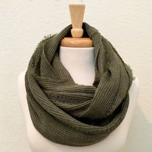 Dusty Olive Green Acrylic Ribbed Infinity Scarf